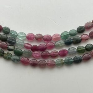 Smooth Oval Watermelon Tourmaline Gemstone Beads. 15" Strand Of High Quality 4x6mm - 5x7mm Ovals Of Mixed Tourmaline Beads.
