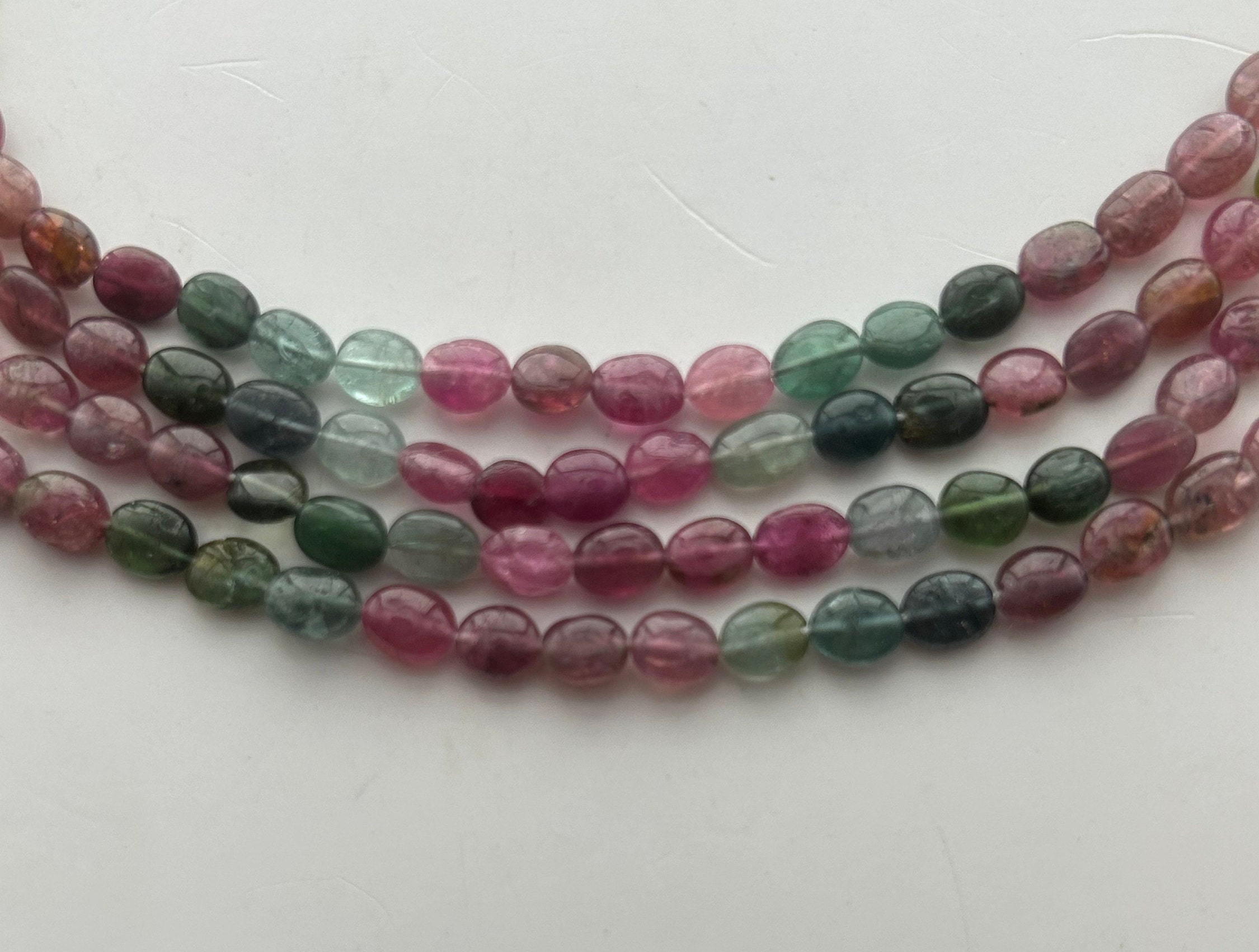 Smooth Oval Watermelon Tourmaline Gemstone Beads. 15" Strand Of High Quality 4x6mm - 5x7mm Ovals Of Mixed Tourmaline Beads. Smooth Oval Watermelon Tourmaline Gemstone Beads. 15" Strand Of High Quality 4x6mm - 5x7mm Ovals Of Mixed Tourmaline Beads.