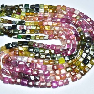 Watermelon Tourmaline Square Beads - 16 Inches - Natural Most Beautiful Smooth Multi Tourmaline Square Beads - Size Is 4 -6.5 Mm #718