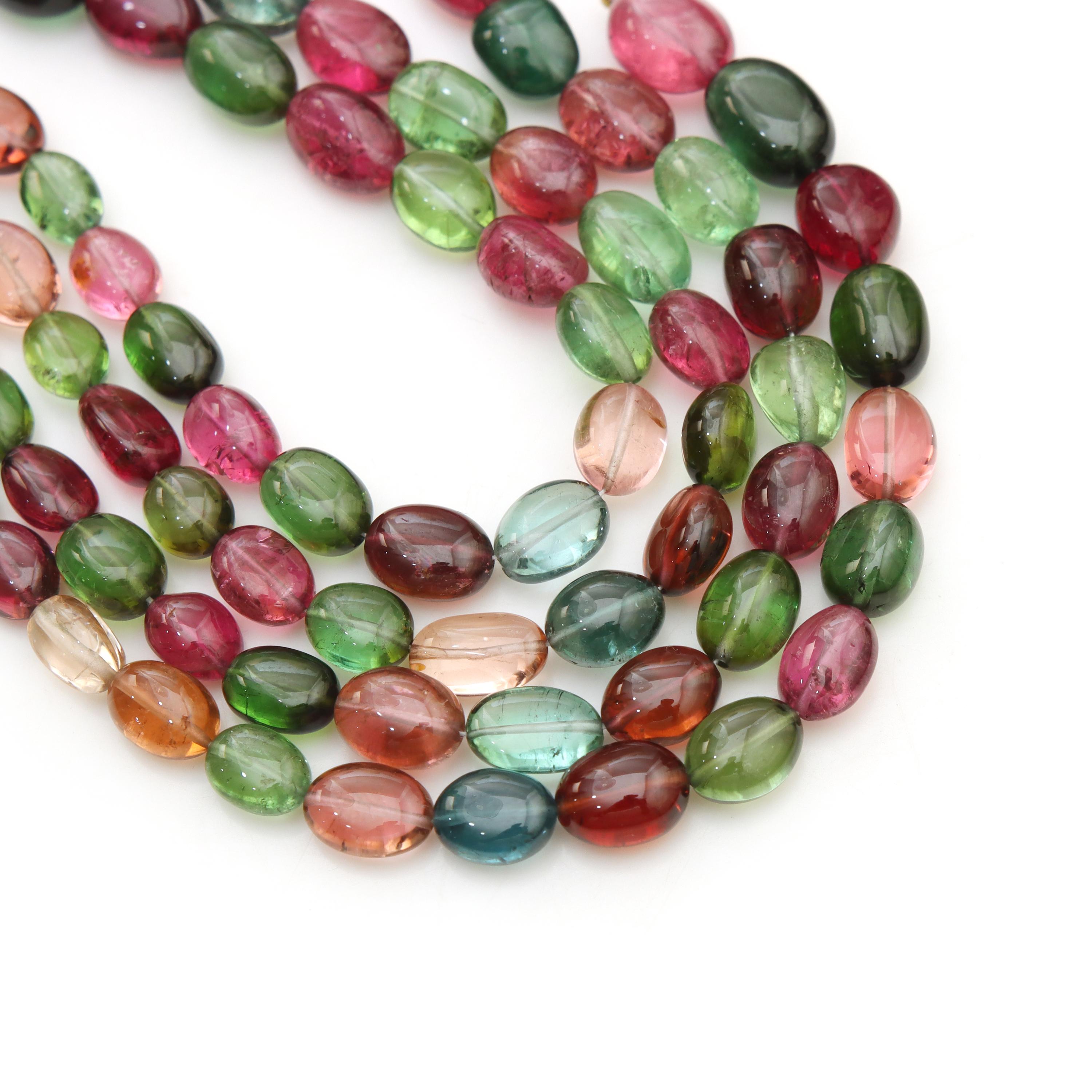 Unique Multi Tourmaline Smooth Oval Beads Strand, Natural Watermelon Tourmaline Gemstone, Colorful Semi Precious Jewelry Making Beads
