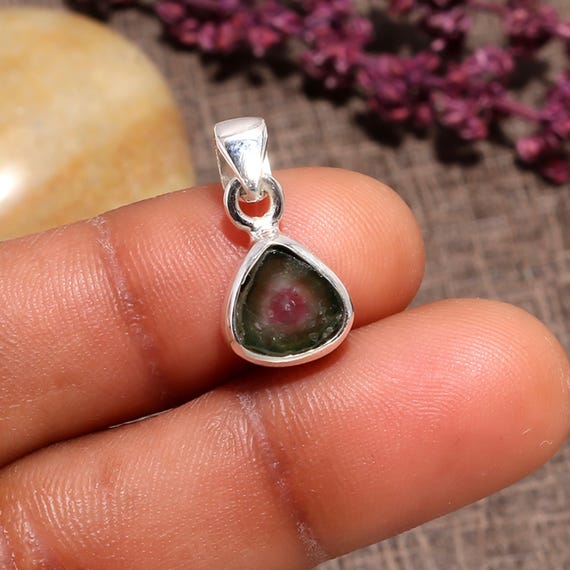 Watermelon Tourmaline 925 Sterling Silver Flower Pendant - Handmade