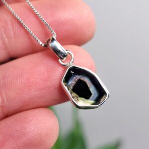 Blue Watermelon Tourmaline Slice Pendant, Sterling Silver Tourmaline Crystal Necklace