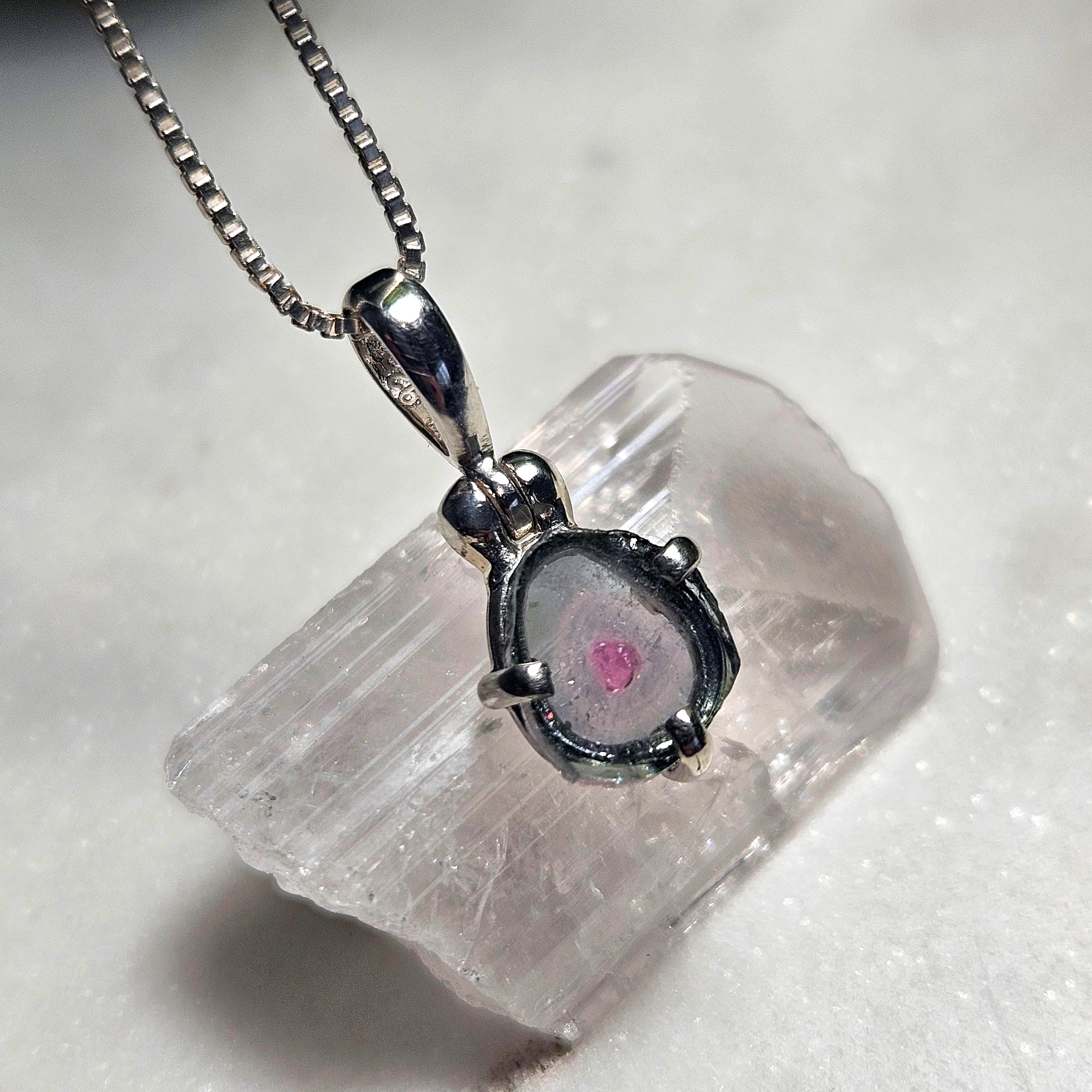Blue Watermelon Tourmaline Pendant, Sterling Silver Tourmaline Gemstone Necklace