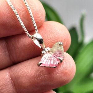 Watermelon Tourmaline Butterfly Pendant, Sterling Silver Tourmaline Crystal Necklace - Gemstone Jewelry
