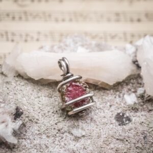 Watermelon Tourmaline Crystal Gemstone, Oxidized Sterling Silver Wire Wrapped Mini Pendant Charm