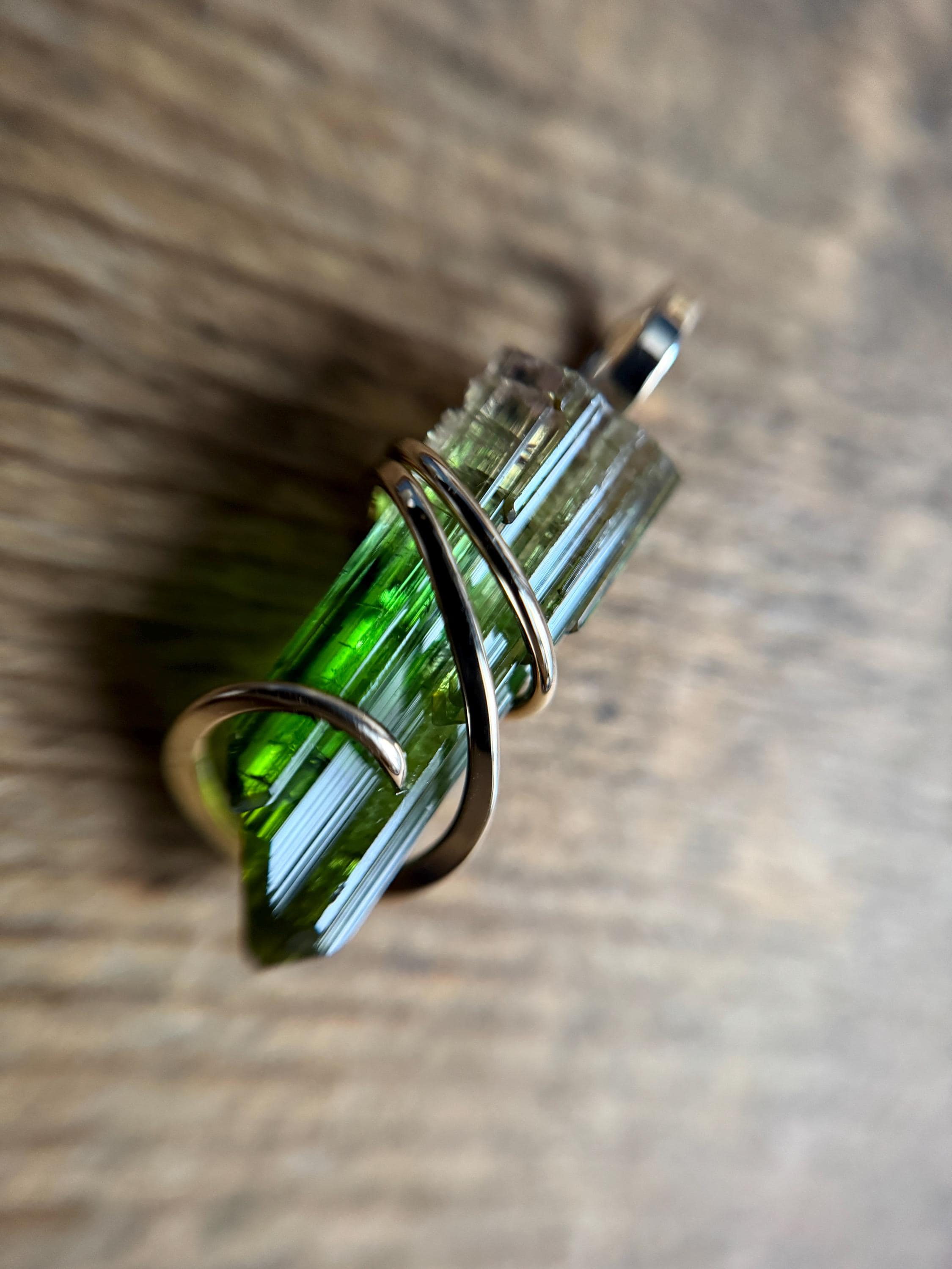 Watermelon Tourmaline Crystal In 14k Gold Pendant