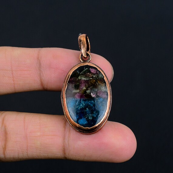 Electroformed Copper Watermelon Tourmaline Pendant - Handmade Gemstone Jewelry