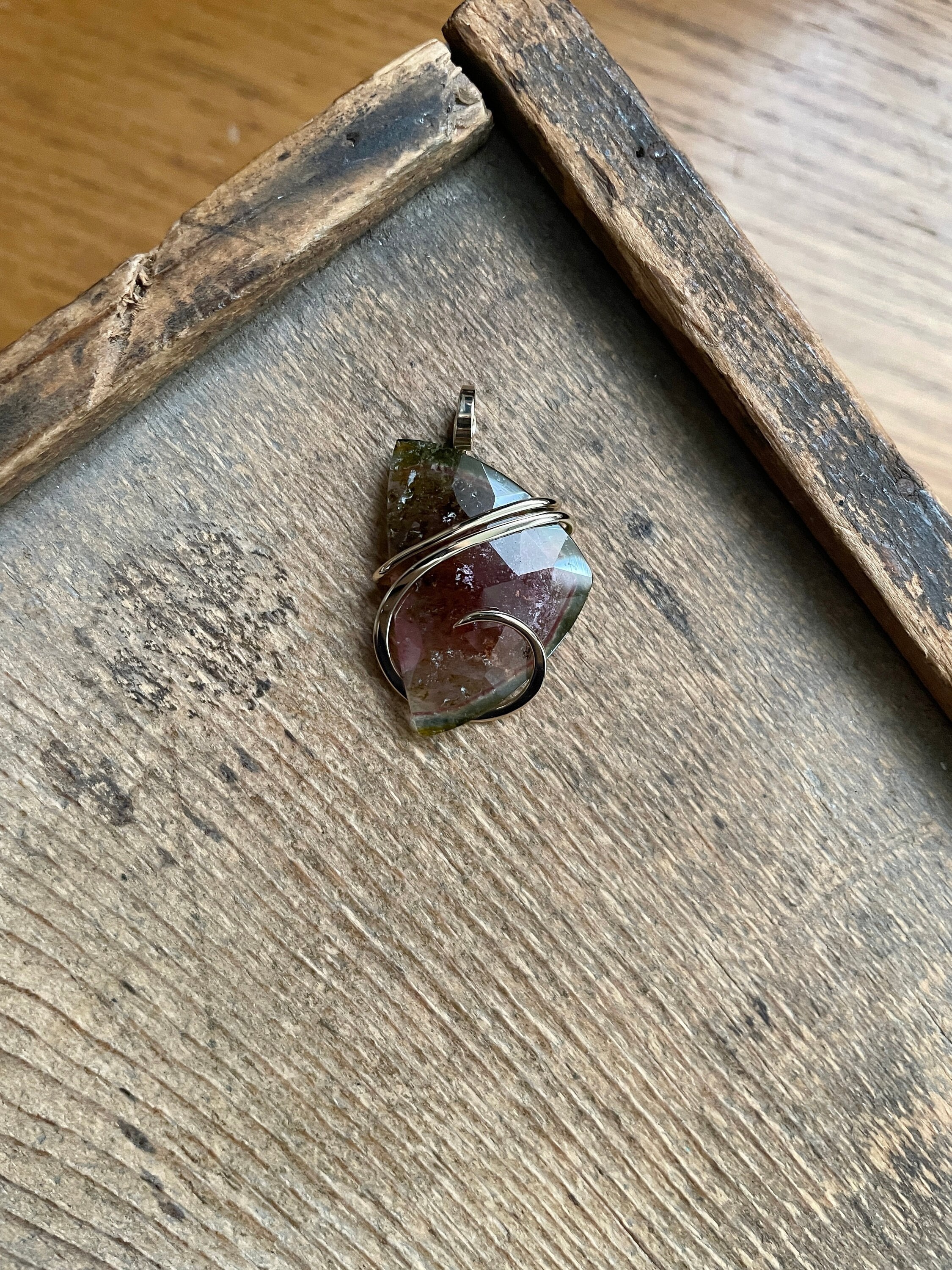 Faceted Watermelon Tourmaline In 14k Gold Pendant