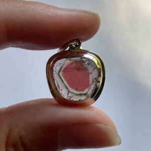 Full Slice! Watermelon Tourmaline Pendant - Natural Tourmaline with Solid Sterling Silver - Pink Heart Healing Necklace - Great Clarity!