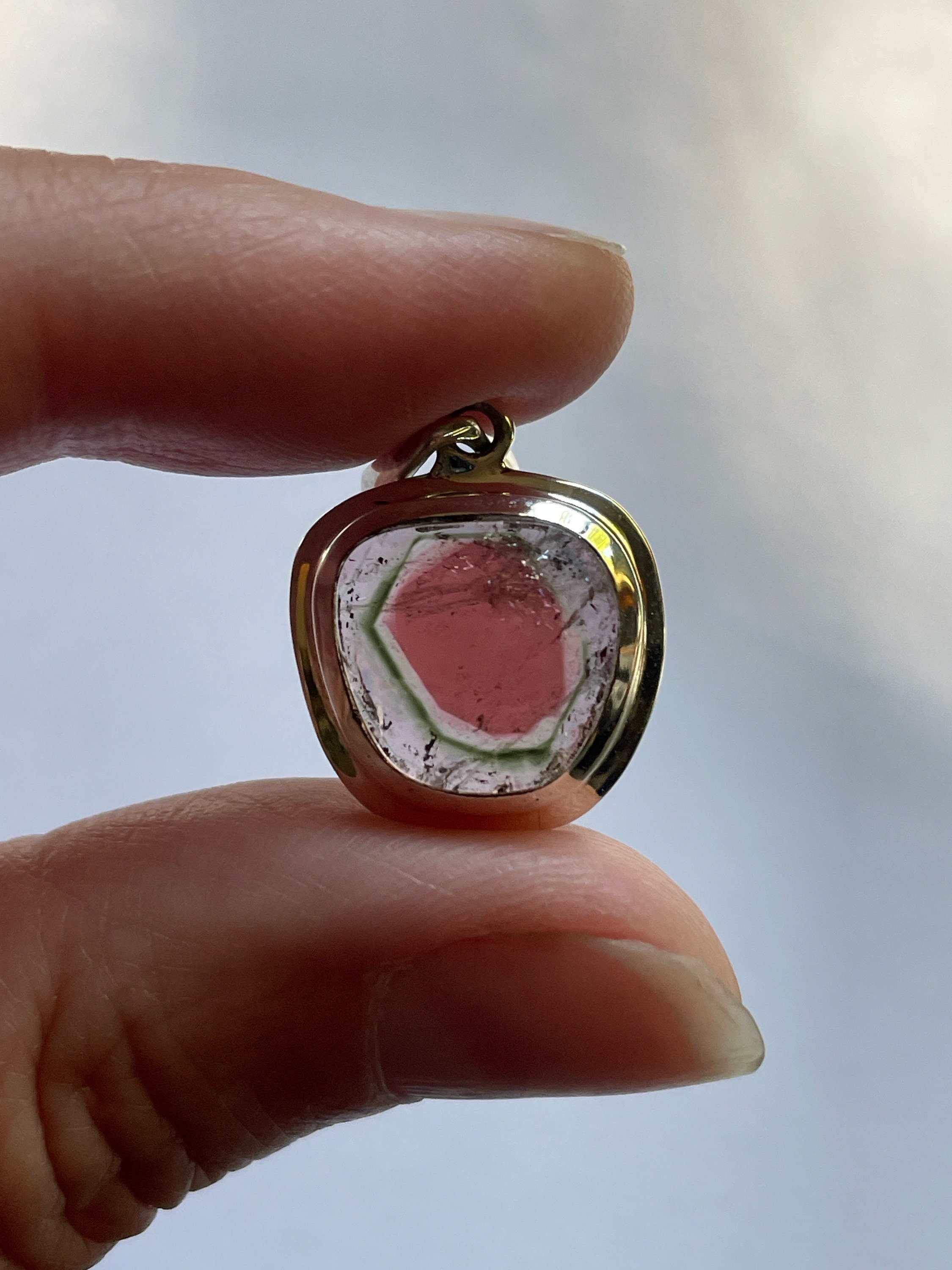 Full Slice! Watermelon Tourmaline Pendant - Natural Tourmaline With Solid Sterling Silver - Pink Heart Healing Necklace - Great Clarity!