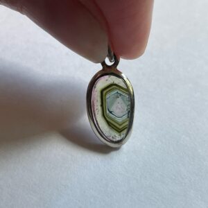 Geometric Watermelon Tourmaline Pendant - Genuine Tourmaline in Sterling Silver - Green Blue Pink Combo! - Heart Chakra Healing Crystal