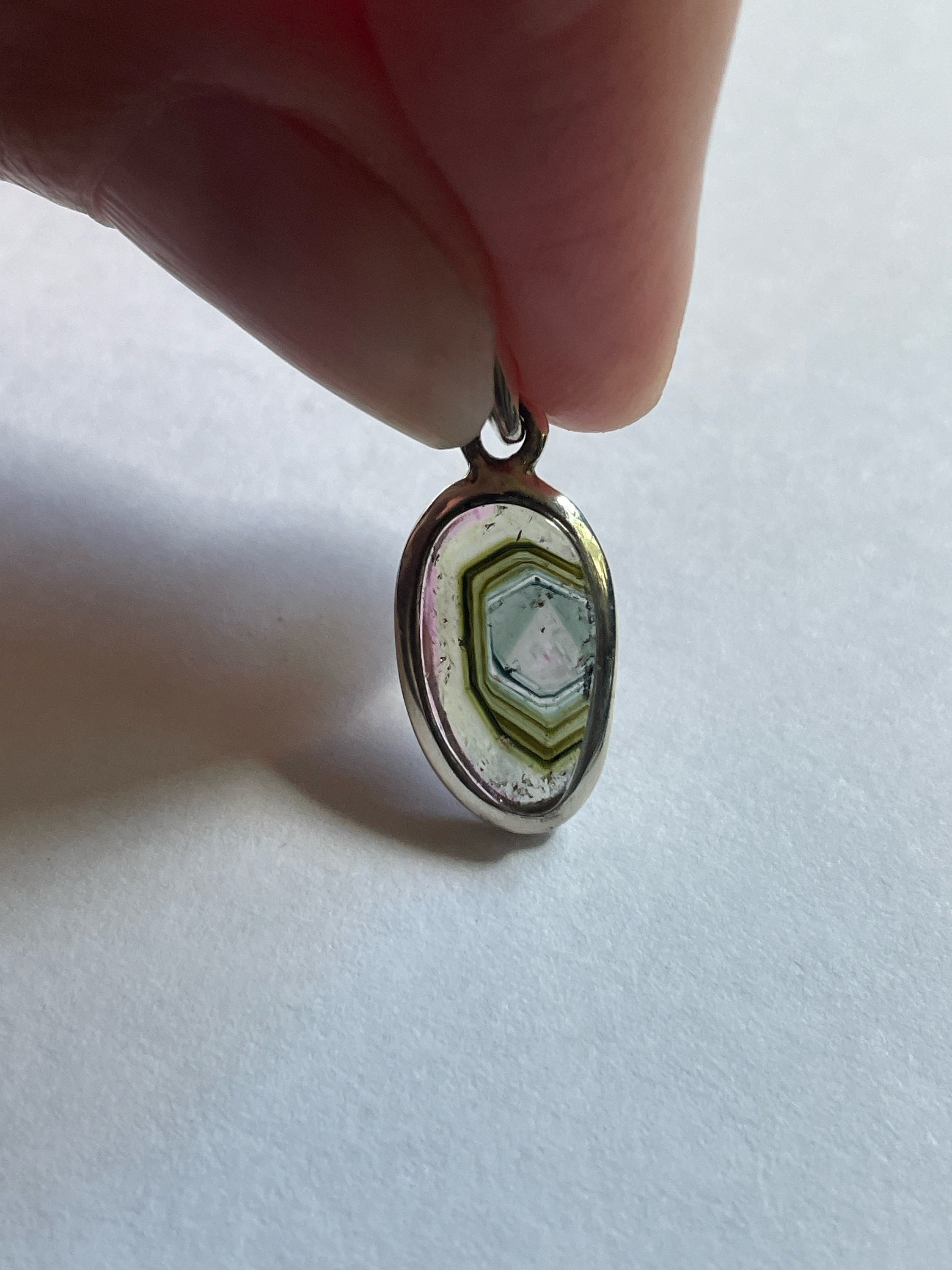 Geometric Watermelon Tourmaline Pendant - Genuine Tourmaline In Sterling Silver - Green Blue Pink Combo! - Heart Chakra Healing Crystal