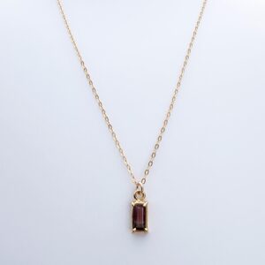 Gorgeous Dark Pink Watermelon Tourmaline Gemstone Pendant, 16 Inch Choker Necklace 14k Gold Filled, Small Rectangle Tourmaline Pendant