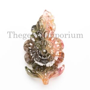 Hand Carved Watermelon Tourmaline Flower Pendant, Crystal Necklace Gift for Her