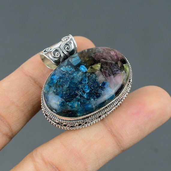 Handmade Copper Watermelon Tourmaline 925 Sterling Silver Pendant