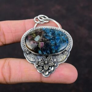 Handmade Watermelon Tourmaline Pendant: Sterling Silver Flower Jewelry
