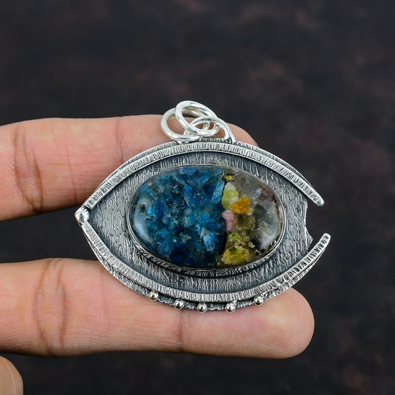 Handmade Sterling Silver Watermelon Tourmaline Pendant, Antique Jewelry