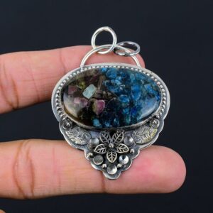 Handmade Sterling Silver Watermelon Tourmaline Flower Pendant
