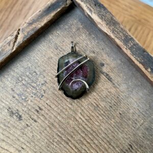 Watermelon tourmaline in 14k gold pendant