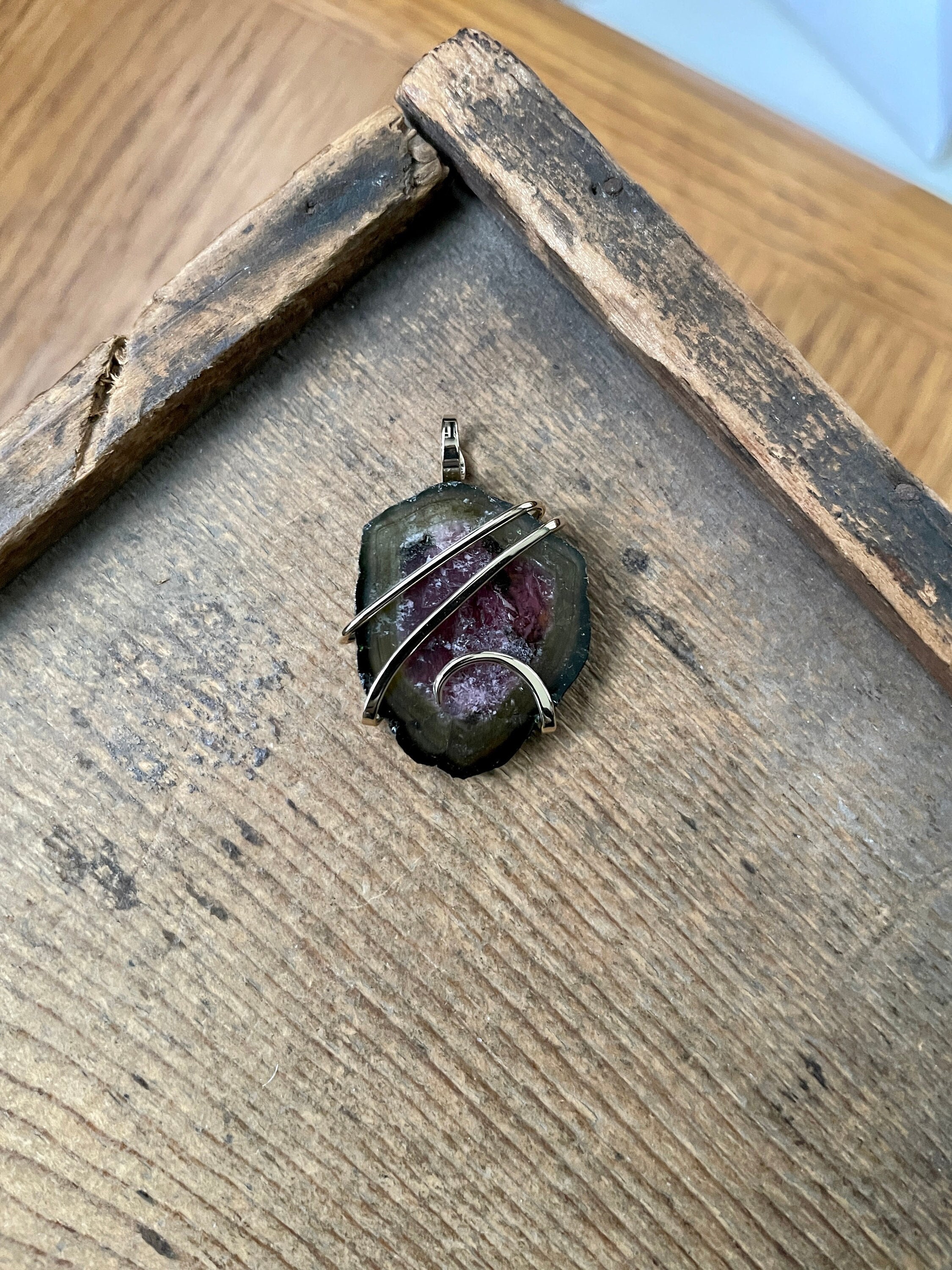 Watermelon Tourmaline In 14k Gold Pendant