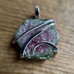 Watermelon tourmaline in sterling silver pendant