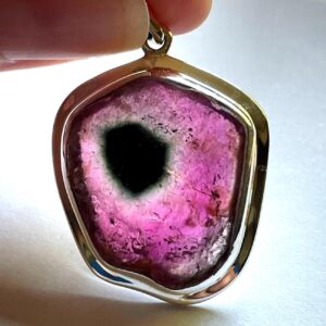 Incredible! Large Watermelon Tourmaline Slice Pendant - Natural Tourmaline & Solid Sterling Silver - Natural Color - Heart Healing Crystal