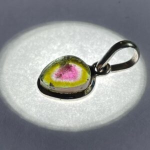 Juicy! Watermelon Tourmaline Pendant - High Grade Natural Tourmaline Slice - Dainty Sterling Silver Necklace - Heart Healing Harmony Crystal