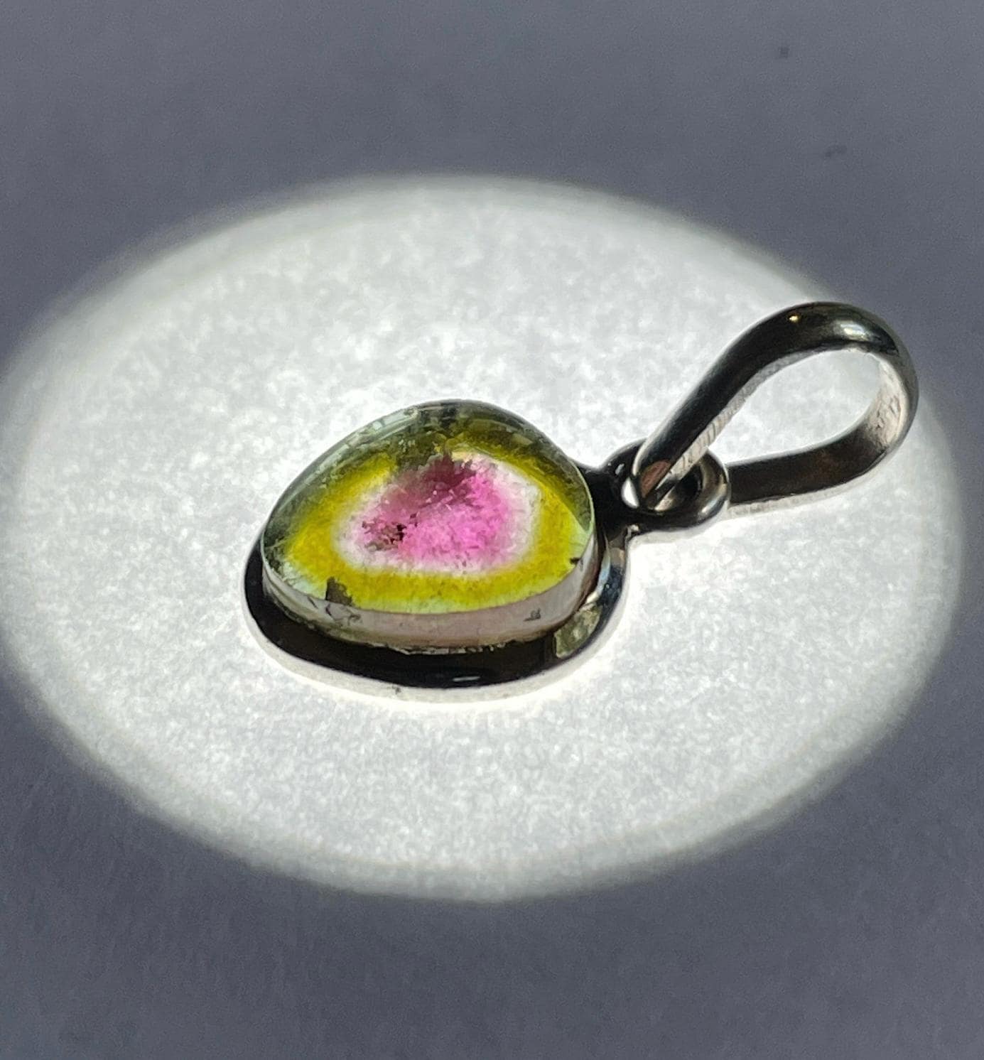 Juicy! Watermelon Tourmaline Pendant - High Grade Natural Tourmaline Slice - Dainty Sterling Silver Necklace - Heart Healing Harmony Crystal