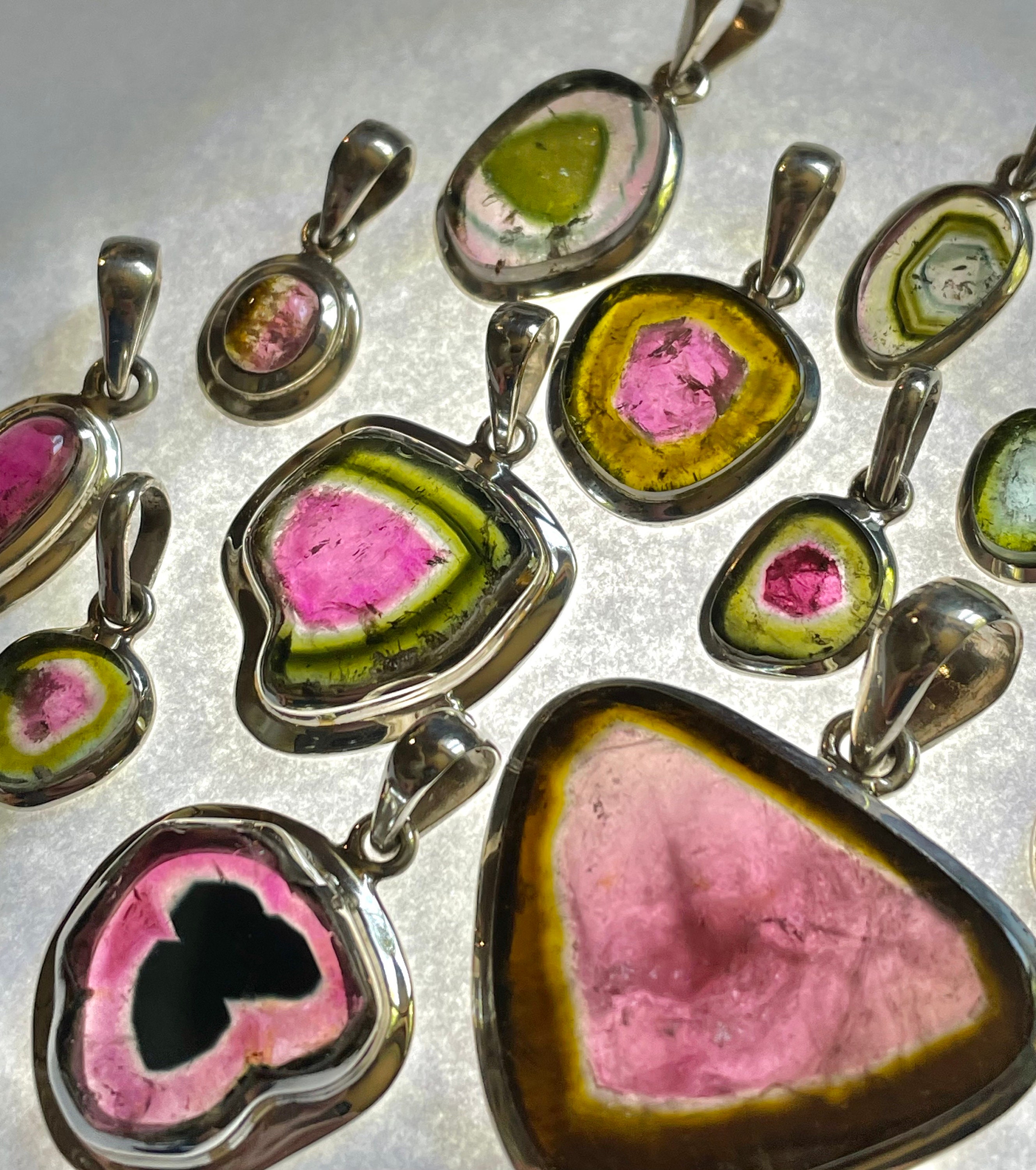 Magic Reveal! Watermelon Tourmaline Slice Pendant - Natural Tourmaline With Solid Sterling Silver - Amazing Colors! - Harmony & Joy Crystal Magic Reveal! Watermelon Tourmaline Slice Pendant - Natural Tourmaline With Solid Sterling Silver - Amazing Colors! - Harmony & Joy Crystal