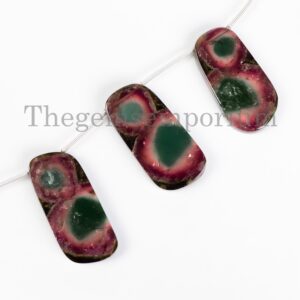 Natural Watermelon Tourmaline Fancy Slices 3pcs Strand, Far Free Size Slices, Multi Color Smooth Slices, Drilled Slices for Jewelry Pendant