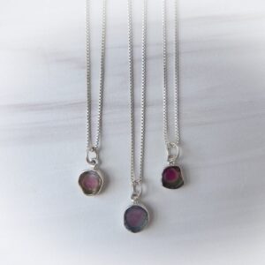 Watermelon Tourmaline Necklace • Sterling Silver Tourmaline Slice Pendant • Raw Tourmaline Necklace • October Birthstone • Birthday Gift