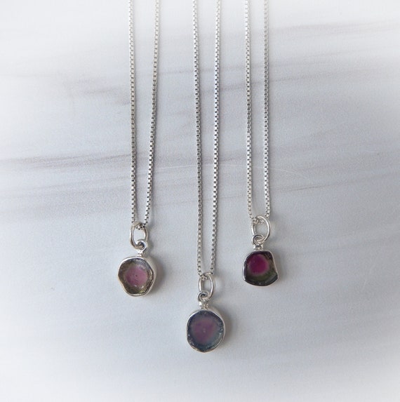 Watermelon Tourmaline Necklace • Sterling Silver Tourmaline Slice Pendant • Raw Tourmaline Necklace • October Birthstone • Birthday Gift Watermelon Tourmaline Necklace • Sterling Silver Tourmaline Slice Pendant • Raw Tourmaline Necklace • October Birthstone • Birthday Gift
