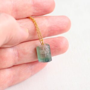 Raw Watermelon Tourmaline Pendant: Gold Necklace, Libra Zodiac Gift