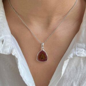 Watermelon Tourmaline Slice Pendant / 925 Sterling Silver / Healing Gemstone / Fancy Slice / Gifts For Her / Statement Pendant Trm-p-13.