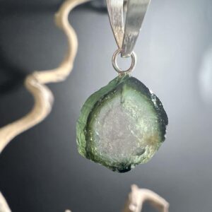 Watermelon Tourmaline Slice Pendant | Sterling Silver, Heart Energy Gift