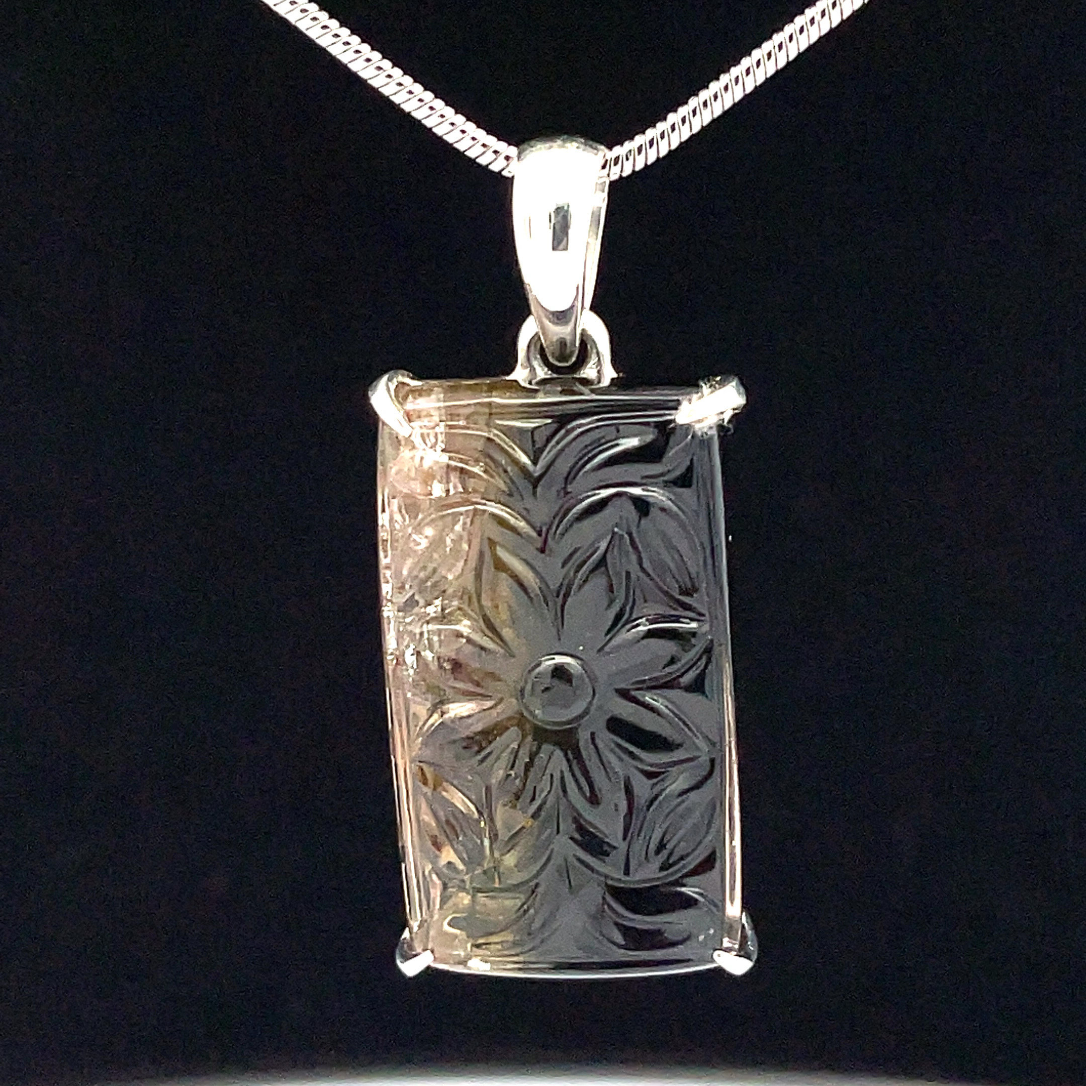 Sterling Silver Carved Watermelon Tourmaline Pendant
