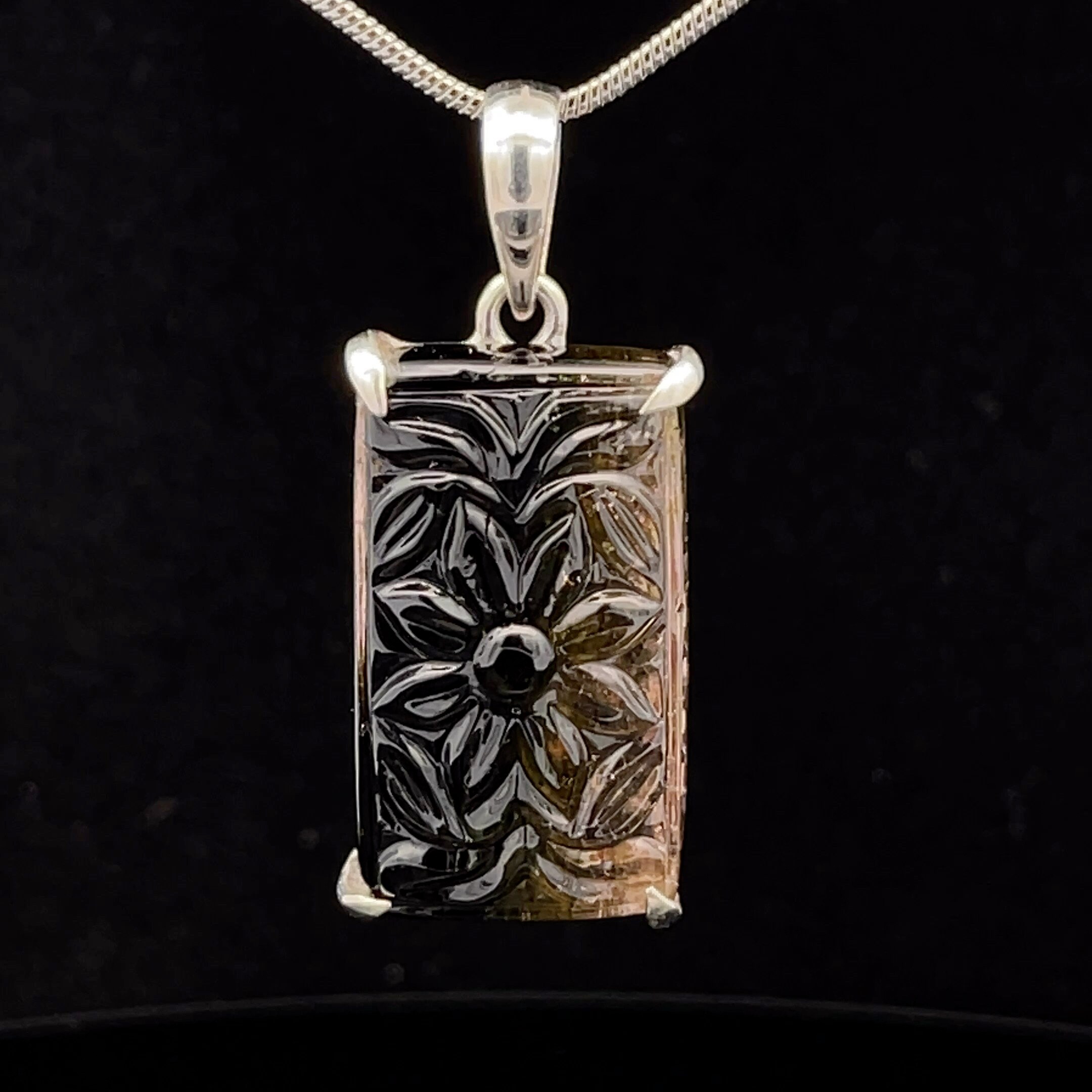 Sterling Silver Carved Watermelon Tourmaline Pendant
