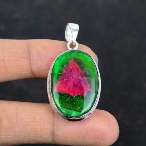 Watermelon Tourmaline Pendant: Sterling Silver Boho Healing Jewelry