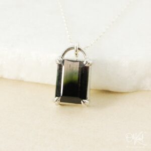 Sterling Silver Watermelon Tourmaline Necklace: Emerald Cut Pendant