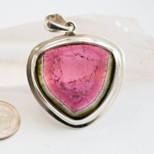 Sterling Silver Watermelon Tourmaline Slice Pendant – Heart Opening Gemstone