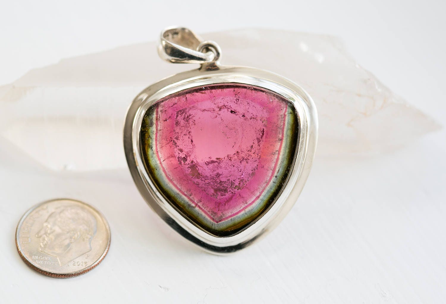 Sterling Silver Watermelon Tourmaline Slice Pendant – Heart Opening Gemstone