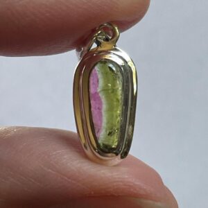 Tiny! Watermelon Tourmaline Pendant - Solid Sterling Silver - Natural Tourmaline with Bright Natural Color - Heart Healing Energy Crystal