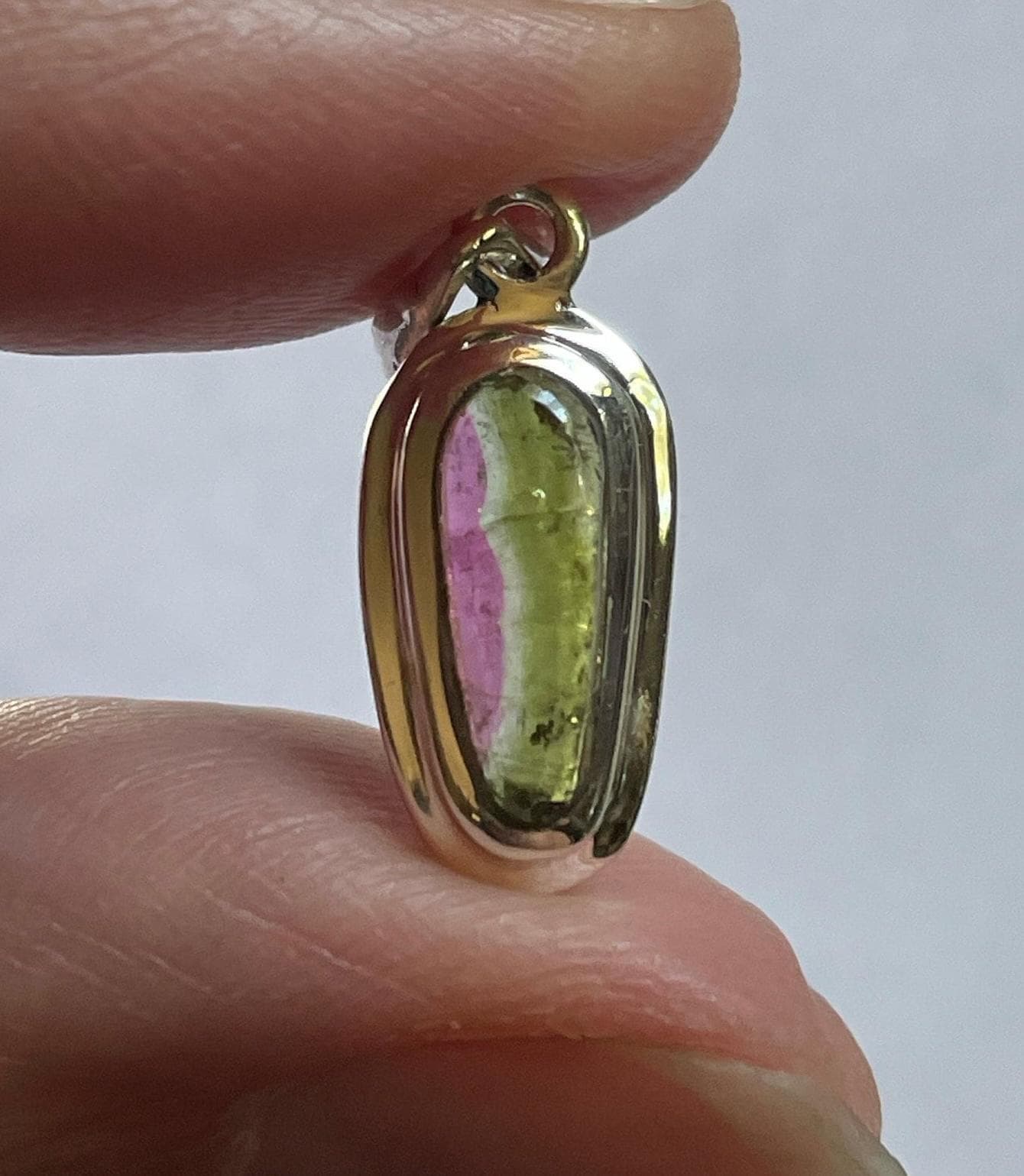 Tiny! Watermelon Tourmaline Pendant - Solid Sterling Silver - Natural Tourmaline With Bright Natural Color - Heart Healing Energy Crystal