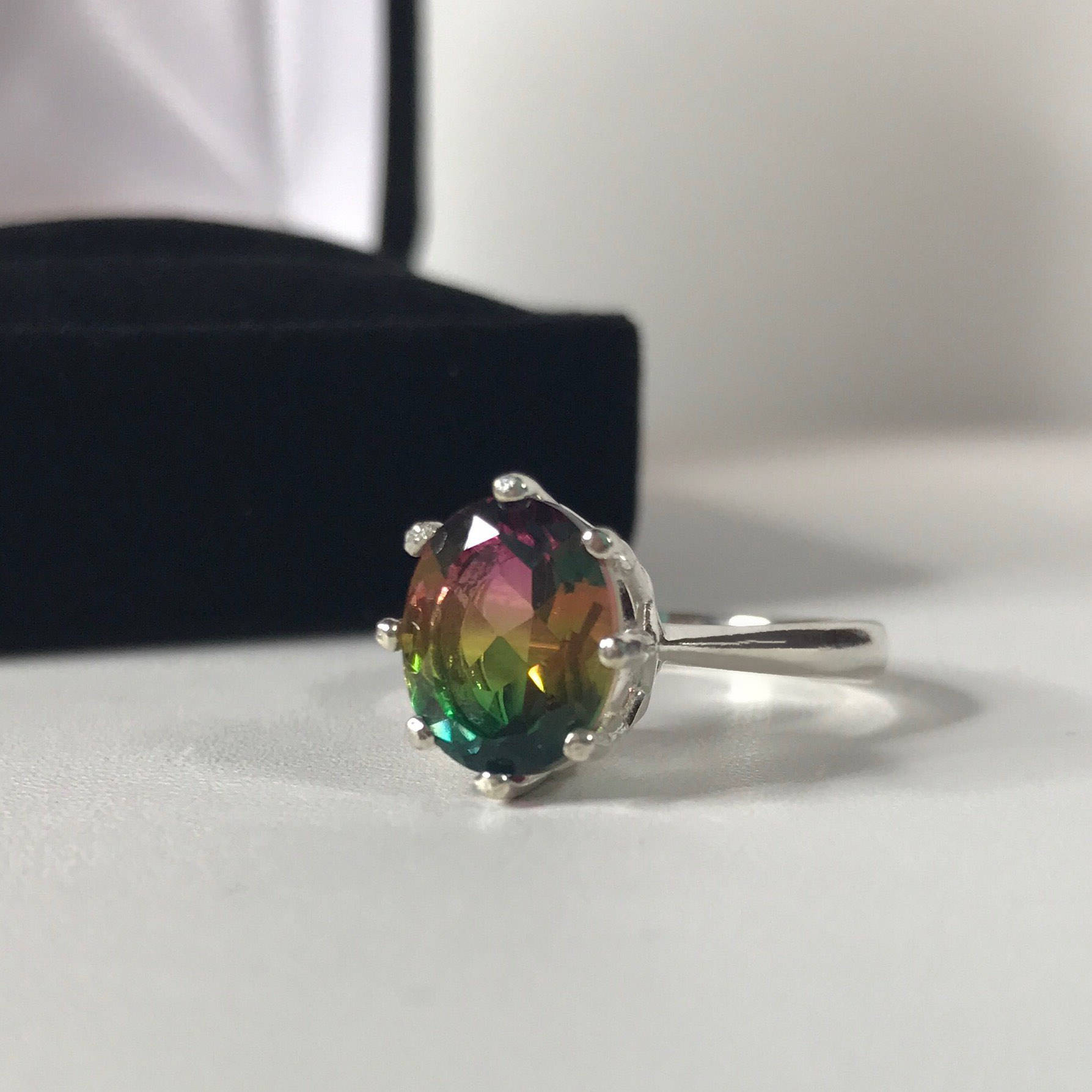 3ct Watermelon Tourmaline Quartz Doublet Ring Crown Tri Color Tourmaline Jewelry Gift