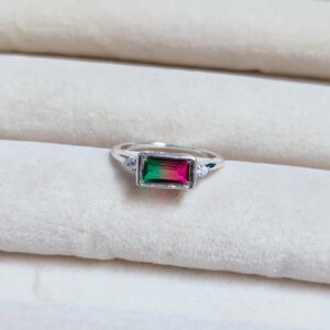 Watermelon Tourmaline Ring, 925 Sterling Silver Ring, Tourmaline Quartz Silver Ring, Baguette Watermelon Tourmaline, Bi color stone Ring Watermelon Tourmaline Ring, 925 Sterling Silver Ring, Tourmaline Quartz Silver Ring, Baguette Watermelon Tourmaline, Bi color stone Ring