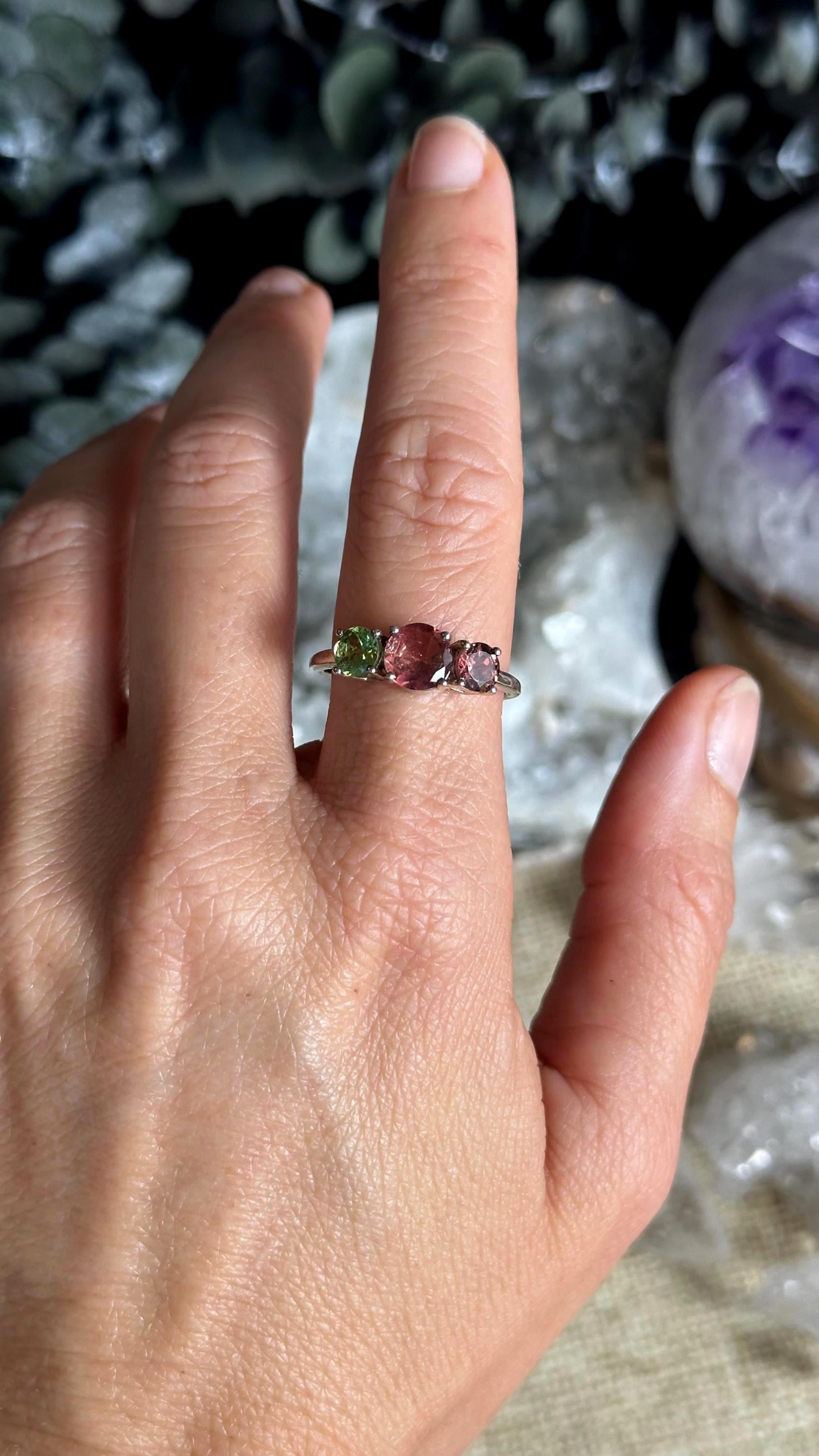 Watermelon Tourmaline .925 Sterling Silver Ring, Size 10