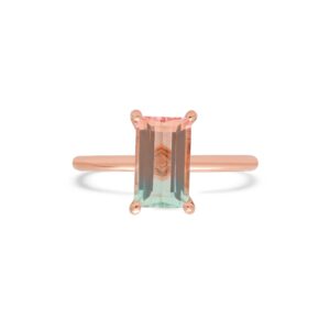Certified 2CT Emerald Cut Watermelon Tourmaline Ring - Custom 14K Rose Gold Minimalist Band, Bi-Color Gemstone Jewelry, Gift for Her Certified 2CT Emerald Cut Watermelon Tourmaline Ring - Custom 14K Rose Gold Minimalist Band, Bi-Color Gemstone Jewelry, Gift for Her