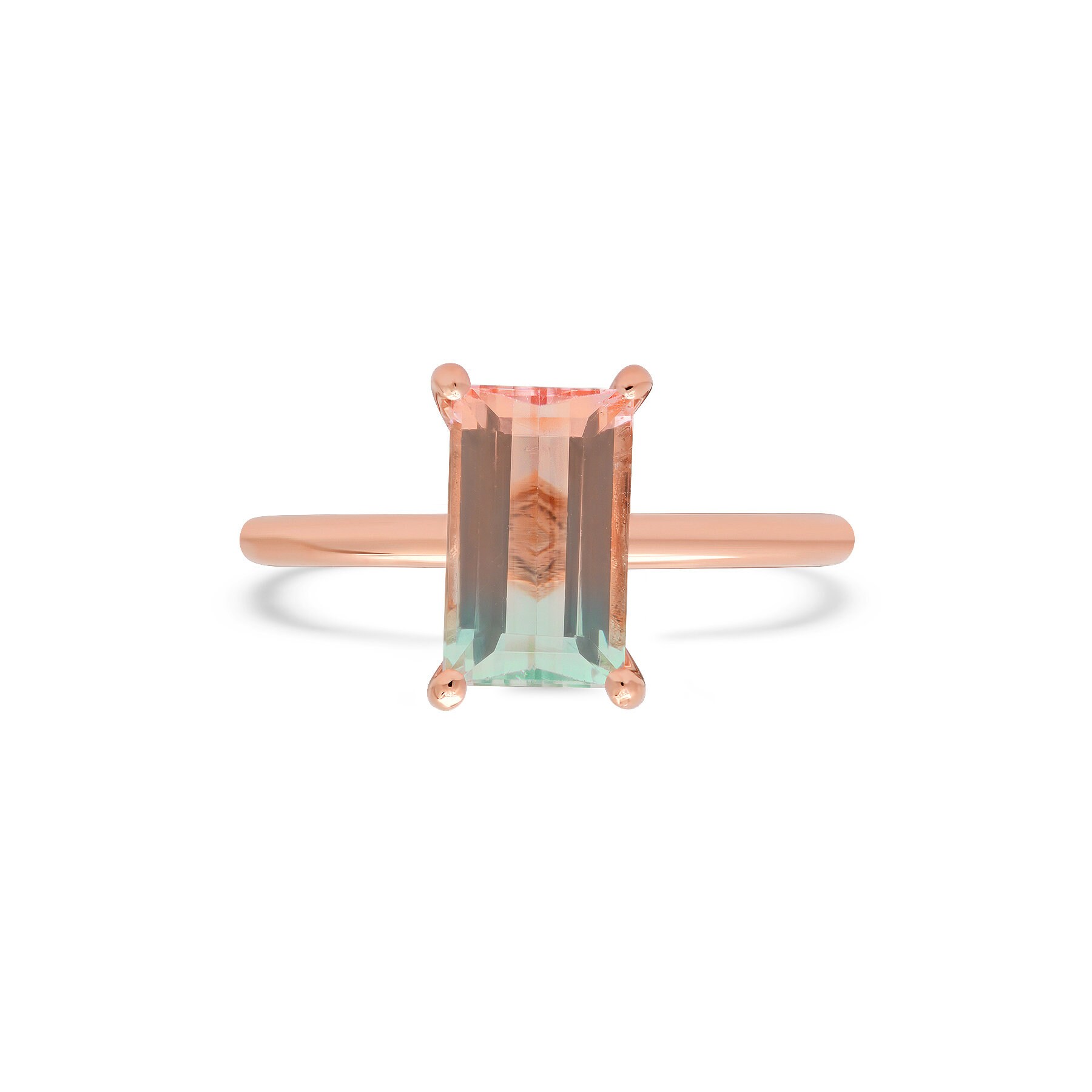 Certified 2ct Emerald Cut Watermelon Tourmaline Ring - Custom 14k Rose Gold Minimalist Band, Bi-color Gemstone Jewelry, Gift For Her