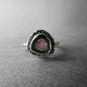 Watermelon Tourmaline Crystal Slice Silver Ring, One-of-a-Kind Jewelry from TurkuazNaturalStones Watermelon Tourmaline Crystal Slice Silver Ring, One-of-a-Kind Jewelry from TurkuazNaturalStones
