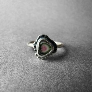 Watermelon Tourmaline Crystal Slice Silver Ring, One-of-a-Kind Jewelry from TurkuazNaturalStones Watermelon Tourmaline Crystal Slice Silver Ring, One-of-a-Kind Jewelry from TurkuazNaturalStones